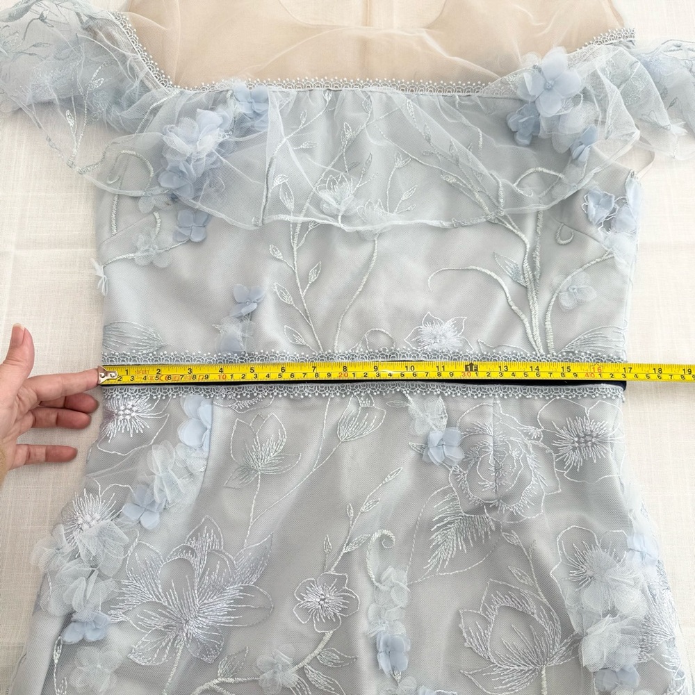 Marchesa Notte light blue floral embroidered gown Maxi dress Party Wedding Sz 16 - Picture 6 of 11